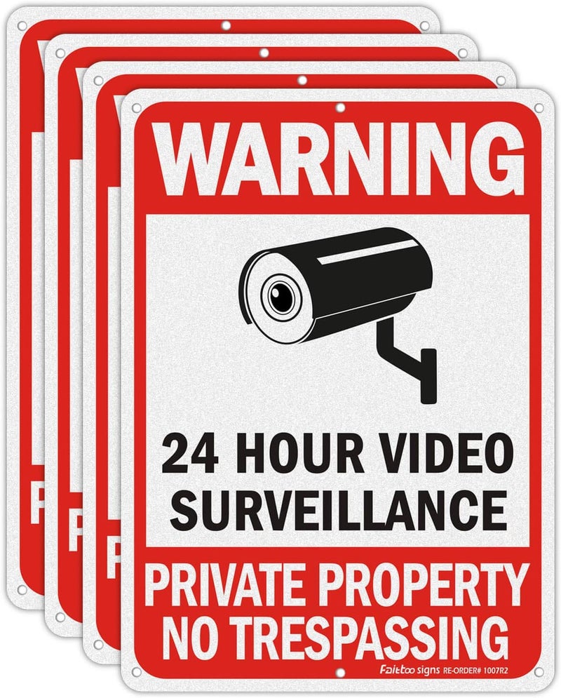 Faittoo 4 Pack No Trespassing, Private Property, Warning Signs - 10 x 7 Inches Reflective Aluminum, UV Protected, Weather Resistant, Durable Ink, Easy to Mount - Image 1